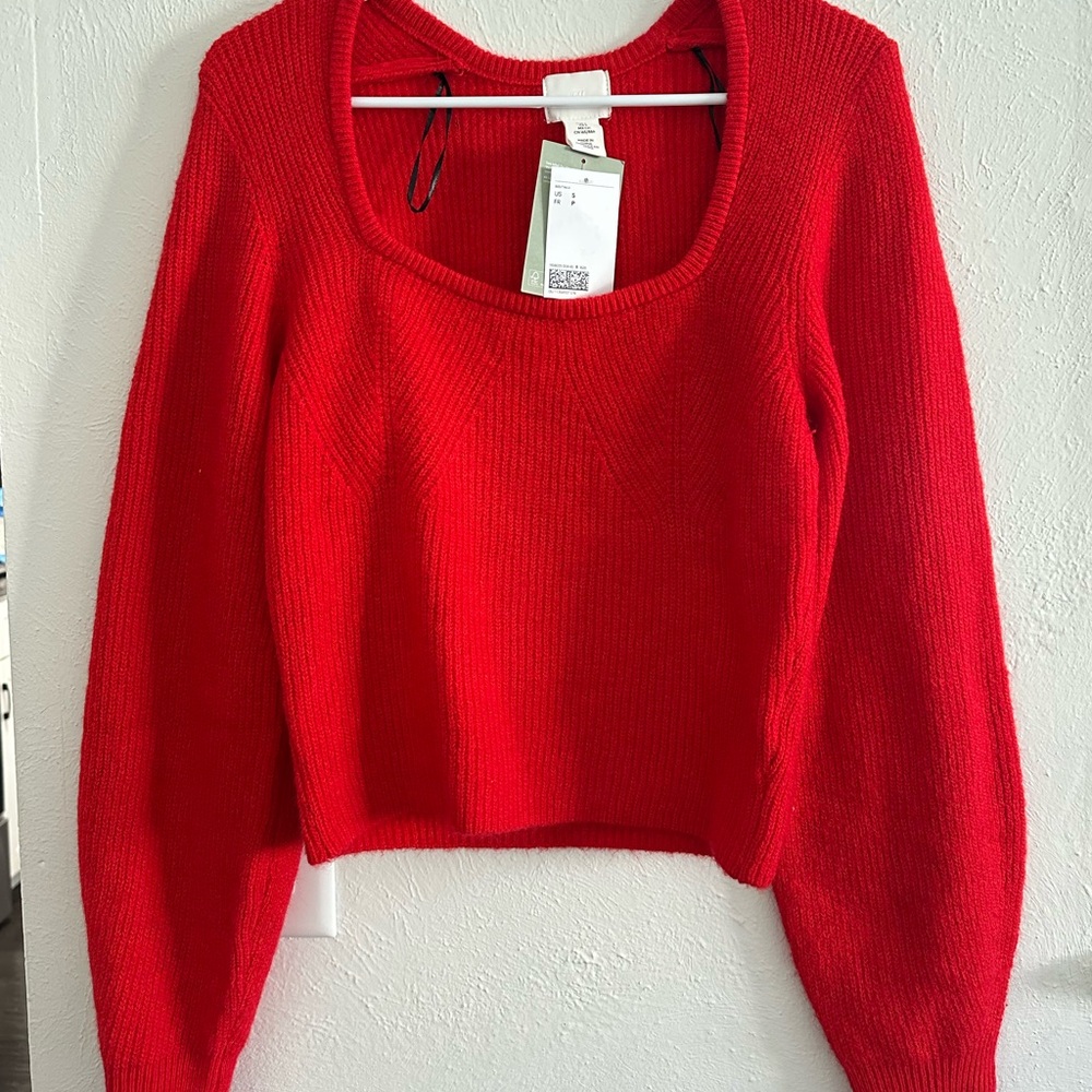 H&M Red Scoop Neck Cropped Sweater